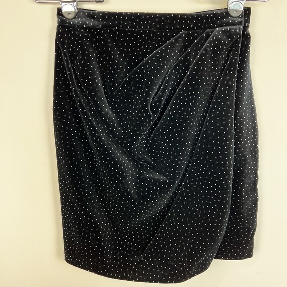 NEW Theory Velvet Pleated Wrap Skirt Black Polka Dot size 00 - Picture 2 of 9